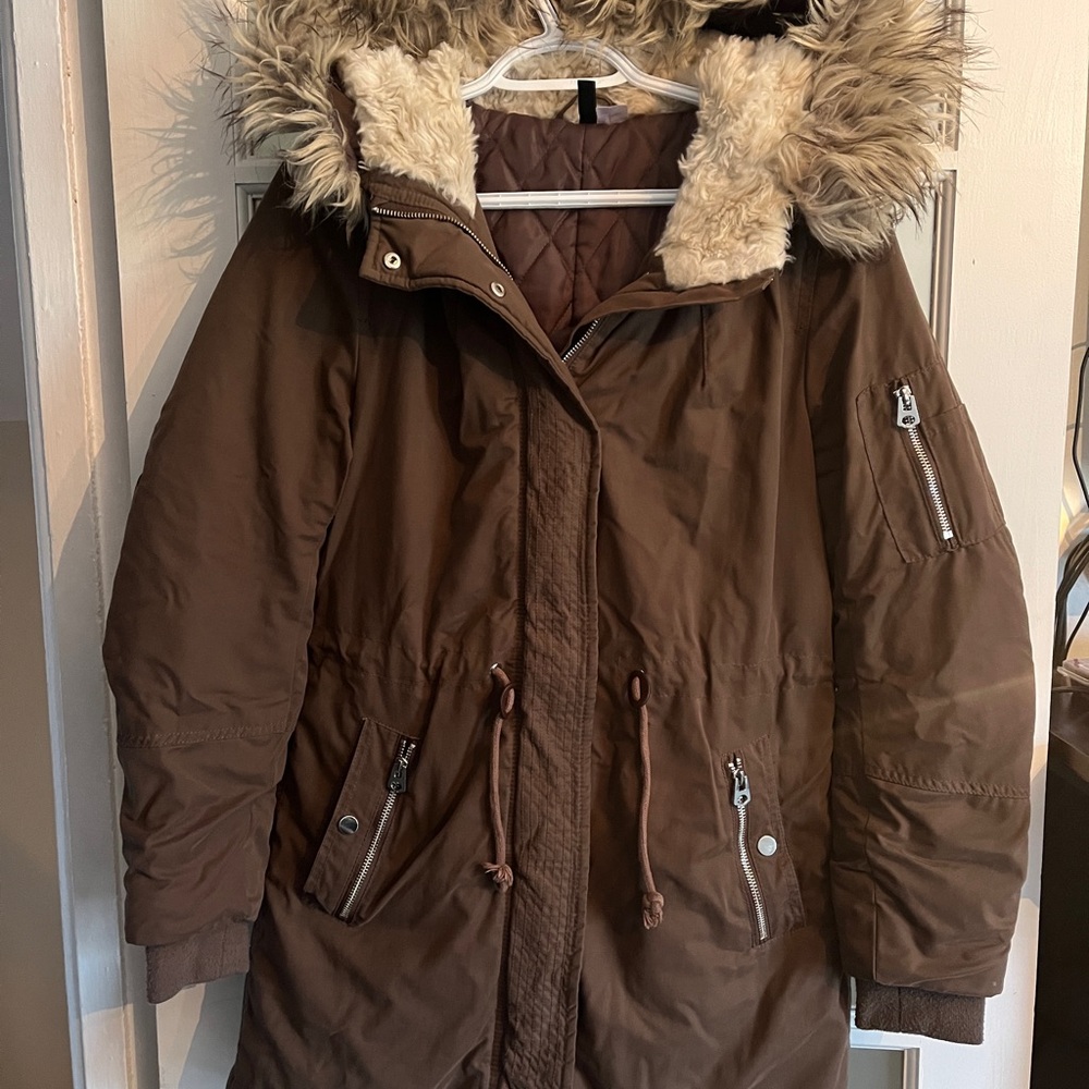 Brown Fur-Lined Hooded Parka